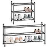 STORAGE MANIAC expandable shoe rack extended to fit wider entry space.
