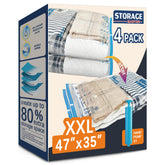 Storage Master XXL bags laid flat to show generous 47x35 size for bulky items, space-saving.