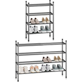 Storage Maniac expandable four-tier shoe rack in black for closet organization