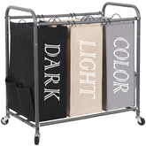 Storage Maniac three-section laundry sorter frame for organized laundry rooms.