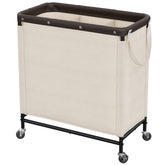 StorageWorks 3-section laundry hamper in beige with rolling wheels for effortless sorting.