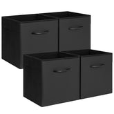 StorageWorks black 11-inch cube bin with leather front for sturdy shelf storage.