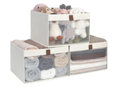 StorageWorks closet bin with clear window for quick item lookup.