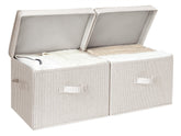 StorageWorks fabric storage bin with lid in khaki-beige stripes for tidy, dust-proof storage.