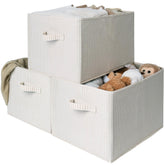 StorageWorks foldable shelf organizer bin with beige stripes provides space-saving closet storage.