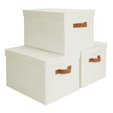 StorageWorks jumbo ivory bin with lid on closet shelf for tidy storage