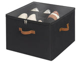 StorageWorks shoe organizer in closet with clear lid for easy access.