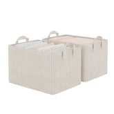StorageWorks fabric-frame storage bins maintaining upright shelves and easy access