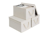 StorageWorks storage bins with lids in ivory and white for tidy spaces