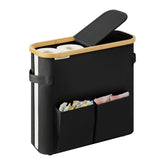 StorageWorks toilet paper basket with dual flip lids for easy access and concealed storage.
