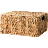 StorageWorks large water hyacinth basket with lid on shelf for dust-free storage.