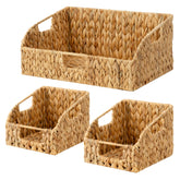 StorageWorks Water Hyacinth Pantry Basket with open-front design for easy access and everyday organization.