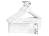 StorageWorks white wooden hanger with contoured shoulders preserves garment shape.
