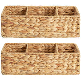 StorageWorks Wicker Basket Tank Topper with three compartments for organized bathroom storage.