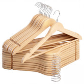 StorageWorks wooden hanger with contoured shoulders preserves garment shape and reduces wrinkles.