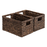 StorageWorks water hyacinth basket on a shelf for natural organization.