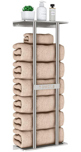 STWWO towel storage mounted on wall in brushed nickel for space-saving organization.