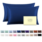 Suatien silk pillowcase royal blue close-up weave showing smooth texture for frizz-free hair.