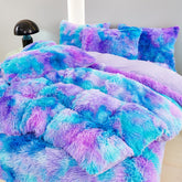 SUCSES blue purple tie-dye plush duvet cover, cozy and playful for kids room