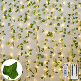 Suddus vines with light curtain displayed on bedroom wall for cozy ambience