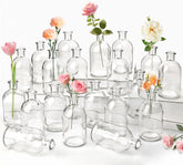 SUJUN 20-pack clear glass bud vases with slim neck for elegant centerpieces