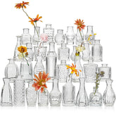 SUJUN glass bud vase set with 32 unique shapes ideal for weddings.
