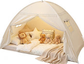 Sumbababy twin bed tent with star lights creating a cozy sleep nook for kids.
