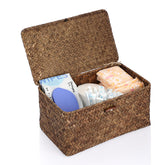 Sumnacon wicker basket with lid coffee on shelf keeps items neatly hidden yet accessible.
