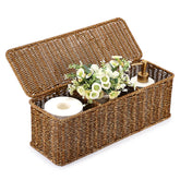 Sumnacon wicker storage basket with lid on a bathroom counter, neatly hiding items.