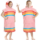 SUN CUBE Kids Changing Robe Sunset Pink front view, cozy quick-dry poncho for kids.