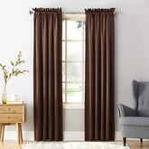 Sun Zero Barrow curtain panel left-side view showing blackout fabric for evening privacy.