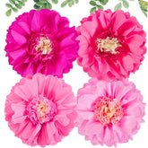 SUNBEAUTY 20-inch pink paper flowers for easy assembly creating a dramatic wall backdrop.