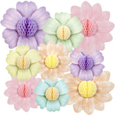 Sunbeauty pastel honeycomb flowers 10inch set enhances ceiling decor with soft color.