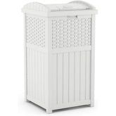Suncast Hideaway lid closes securely to deter pests and odors.