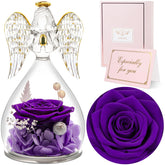 Sunia Angel Figurine with preserved rose displayed as a timeless blessing