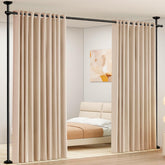 SUNALLY room divider rod angled view shows drill-free setup for rental spaces