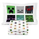 Sunny Side Up Minecraft Creeper and Animals twin sheet set on a bed for playful bedtime