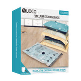 SUOCO vacuum seal bags for clothing and travel with electric pump for fast, compact packing.