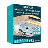 SUOCO vacuum seal bags travel combo showing space-saving design for luggage optimization.