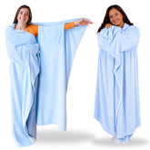 Super Blanky wearable blanket pocket-sleeves closeup showing warm hands-free comfort.