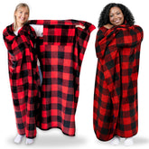 Super Blanky wearable blanket with pocket sleeves offers warmth and mobility.