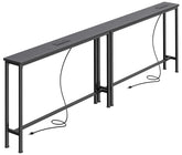 SuperJARE 78.8-inch narrow console table front view with built-in outlets for easy device charging.
