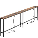 SUPERJARE 79-inch sofa table front view with built-in outlets for easy device charging.
