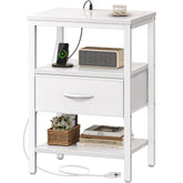 SUPERJARE nightstand with charging station showing USB port and outlets for bedside charging.