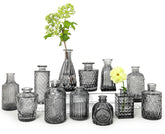 SUPMIND bud vase set 12 in black glass with etched patterns for elegant centerpieces