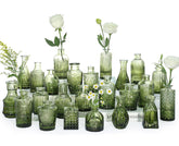 SUPMIND Bud Vase Set 24 in green glass with vintage etched patterns for elegant centerpieces