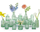 SUPMIND glass bud vases in green with etched patterns for elegant centerpieces