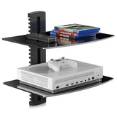 Suptek CS202 left-view shows sturdy, space-saving media shelving for DVD players and consoles