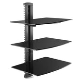 Suptek CS303 front view shows glass shelves for organized media components