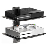 Suptek glass floating shelves front view for a clean 2-tier setup.